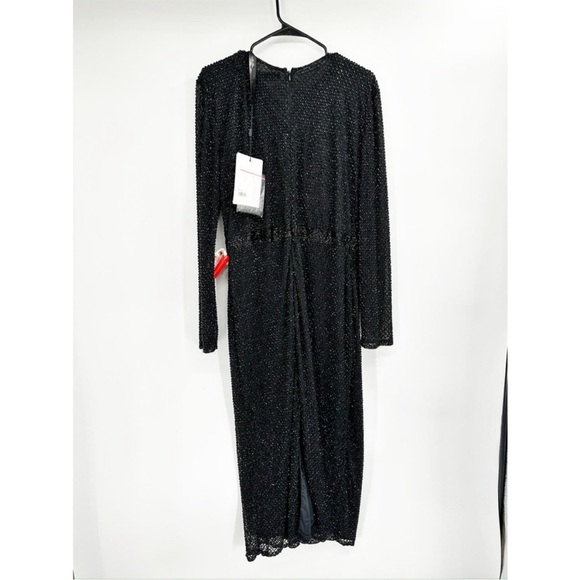 Mac Duggal 5530 Long Sleeve Lattice Beaded Midi Cocktail Dress Size 16 - Picture 7 of 8